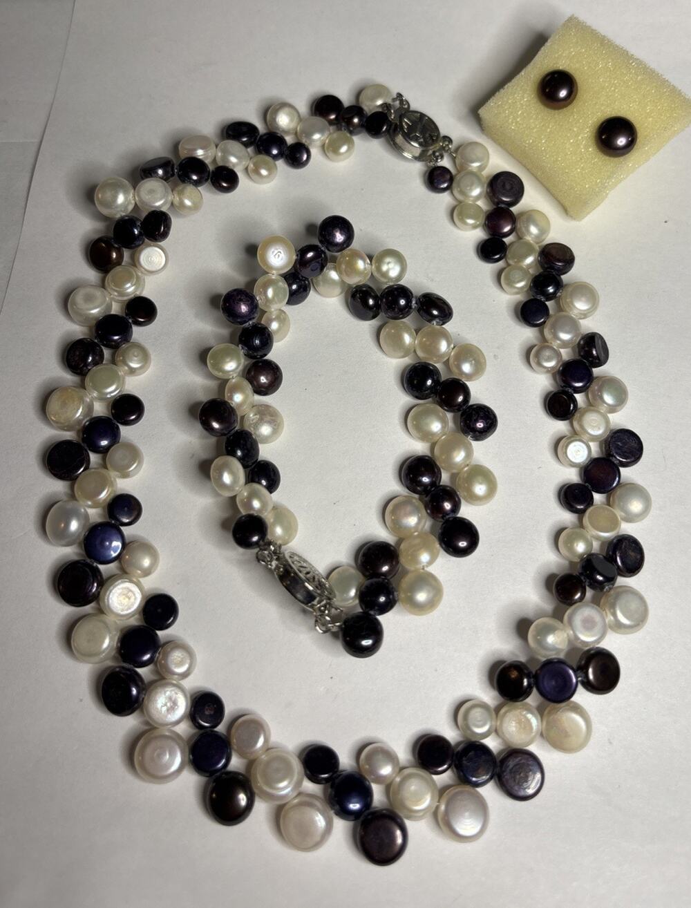 Cultured Freshwater Pearl Necklace Bracelet Earrings Set White Peacock Purple